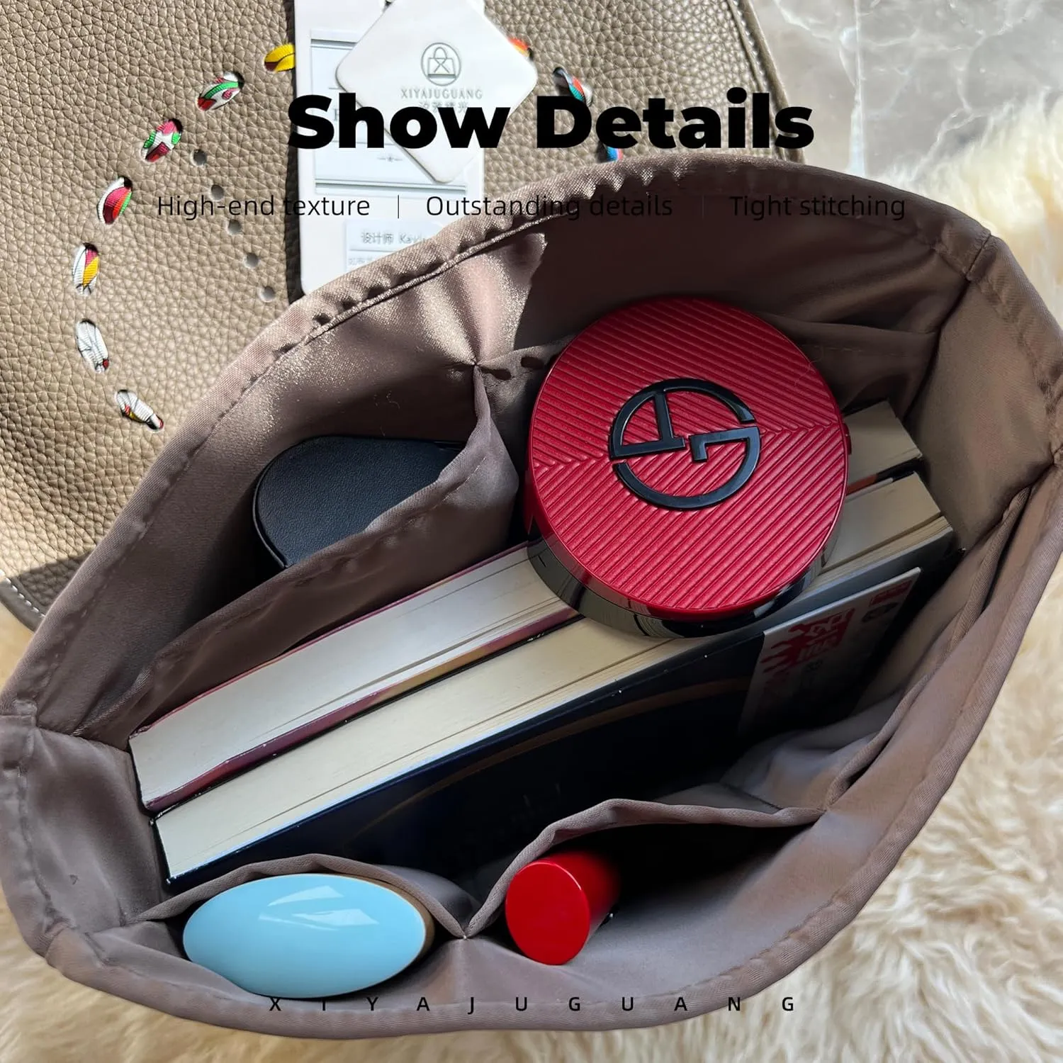 Purse Handbag Silky Organizer Insert Keep Bag Shape Fits Herme Evelyne Mini/29/33/40 bags, Luxury Handbag Tote Lightweight Sturdy(Evelyne mini,Etoupe grey)
