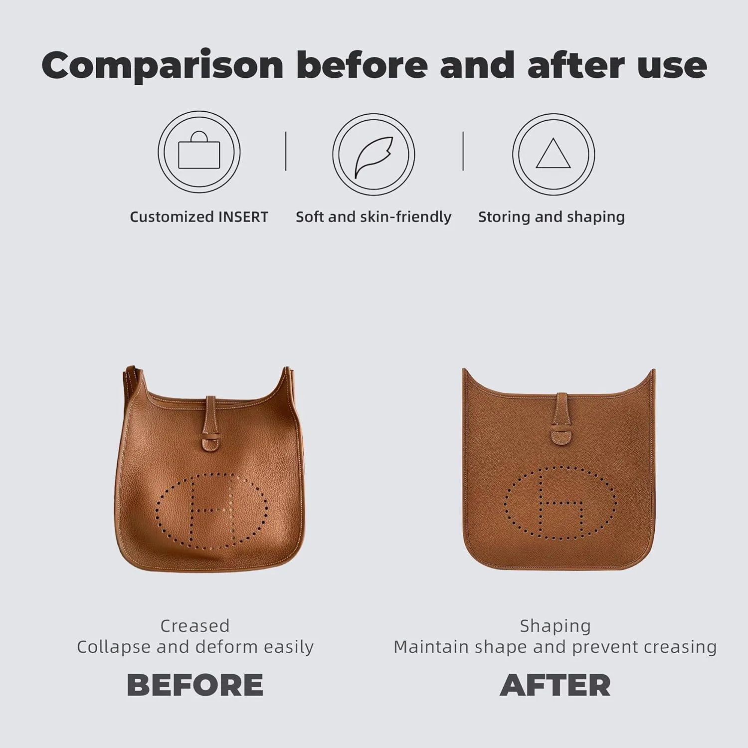 Purse Handbag Silky Organizer Insert Keep Bag Shape Fits Herme Evelyne Mini/29/33/40 bags, Luxury Handbag Tote Lightweight Sturdy(Evelyne mini,Etoupe grey)