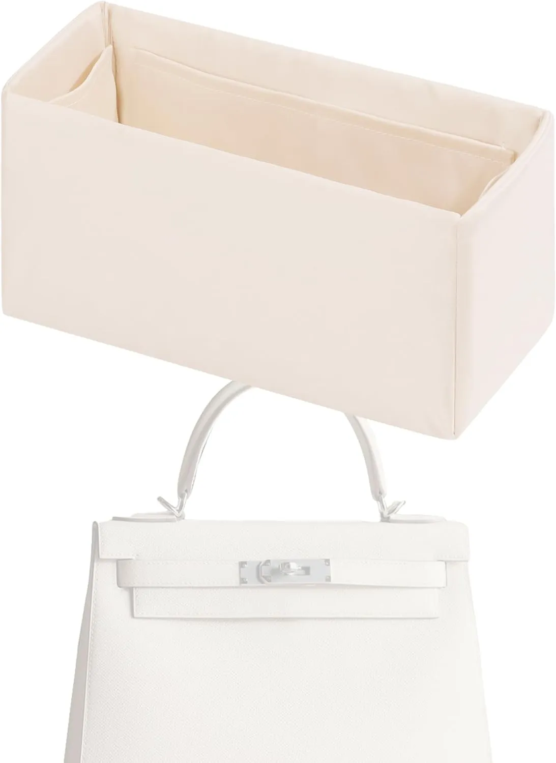 Purse Handbag Silky Organizer Insert Keep Bag Shape Fits Herme Kelly Pochette/Mini/20/25/32/35/40 bags, Luxury Handbag Tote Lightweight Sturdy(Kelly 28,Craie)