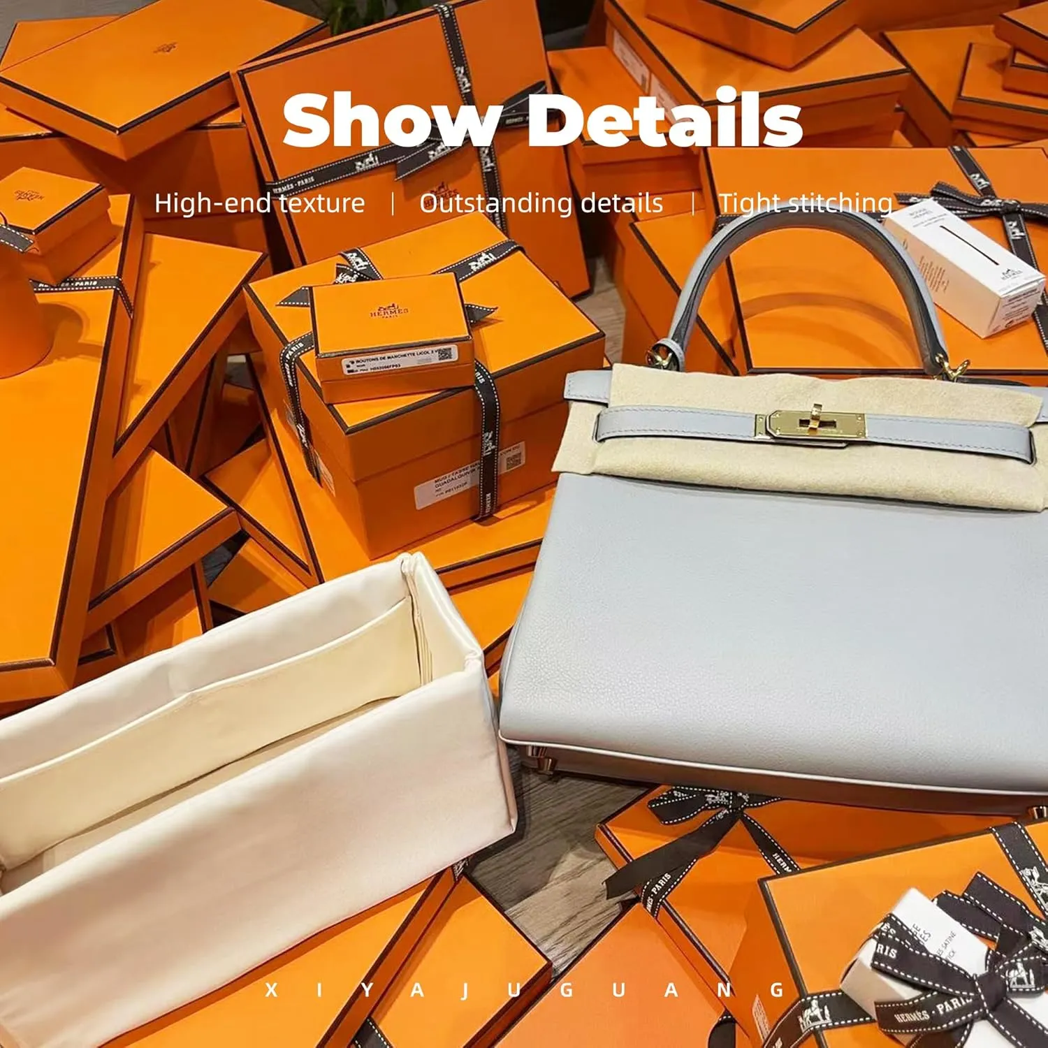 Purse Handbag Silky Organizer Insert Keep Bag Shape Fits Herme Kelly Pochette/Mini/20/25/32/35/40 bags, Luxury Handbag Tote Lightweight Sturdy(Kelly 28,Craie)