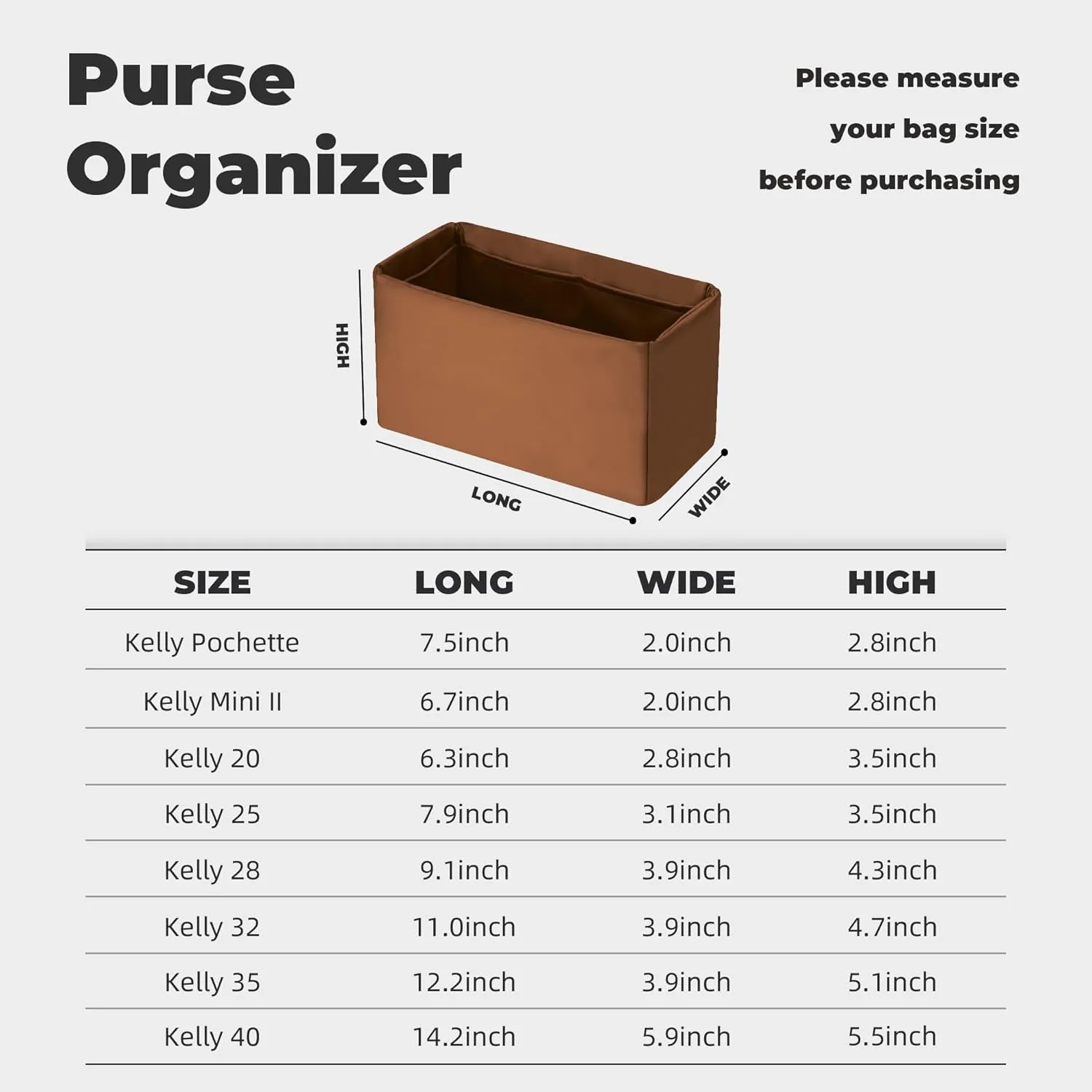 Purse Handbag Silky Organizer Insert Keep Bag Shape Fits Herme Kelly Pochette/Mini/20/25/32/35/40 bags, Luxury Handbag Tote Lightweight Sturdy(Kelly 28,Gold)