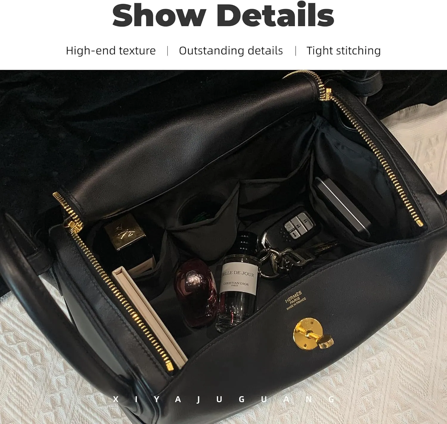 Purse Handbag Silky Organizer Insert Keep Bag Shape Fits Herme Lindy 19/26/30/34 bags, Luxury Handbag Tote Lightweight Sturdy(Black,LD 19)