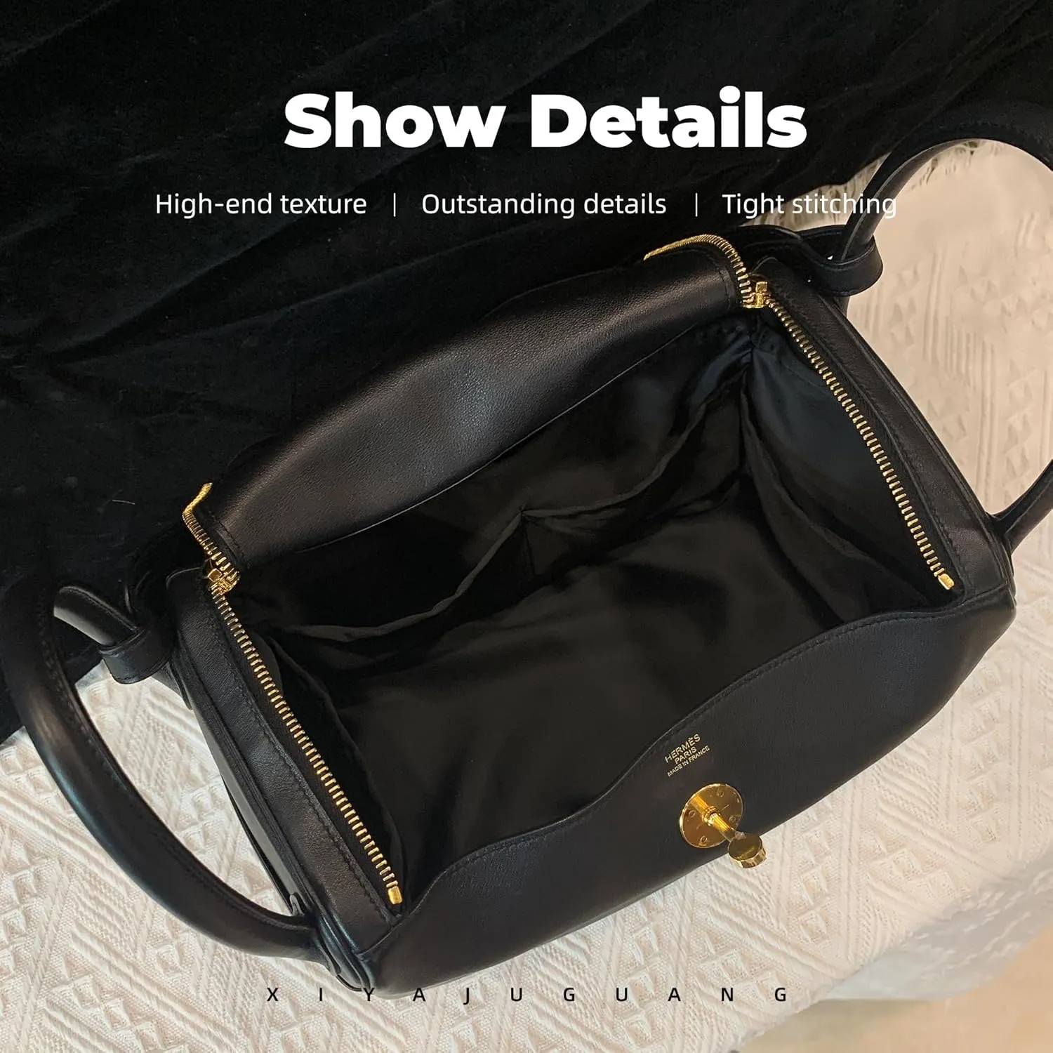 Purse Handbag Silky Organizer Insert Keep Bag Shape Fits Herme Lindy 19/26/30/34 bags, Luxury Handbag Tote Lightweight Sturdy(Black,LD 19)