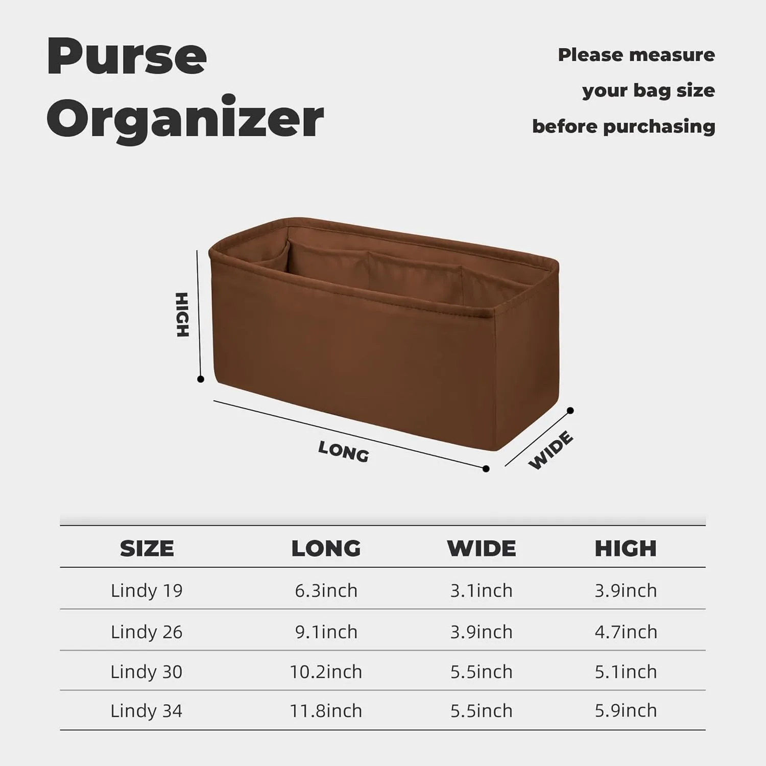 Purse Handbag Silky Organizer Insert Keep Bag Shape Fits Herme Lindy 19/26/30/34 bags, Luxury Handbag Tote Lightweight Sturdy(Gold,LD 19)