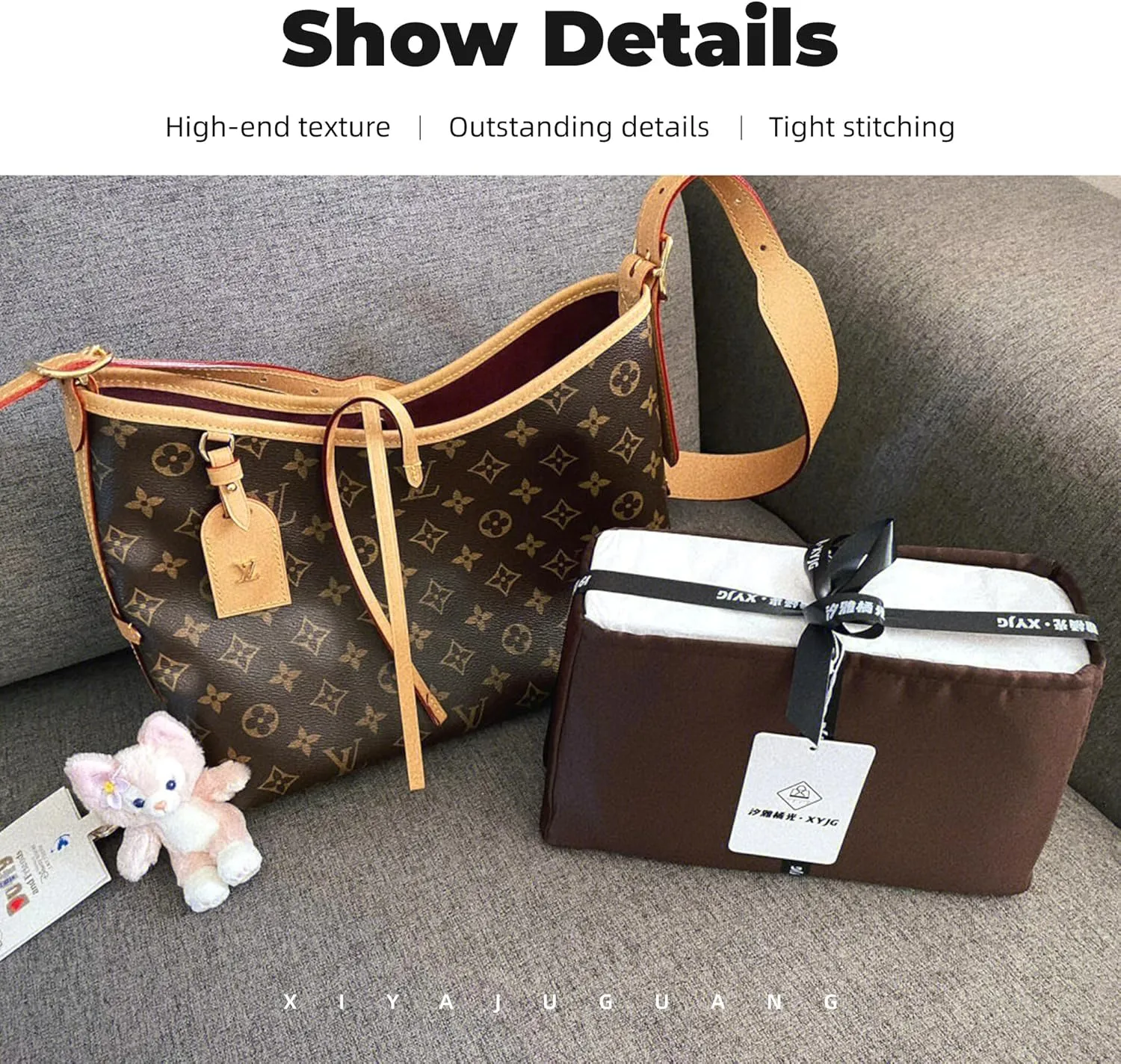 Purse Handbag Silky Organizer Insert Keep Bag Shape Fits LV Caryyall PM/MM bags, Luxury Handbag Tote Lightweight Sturdy(Carryall MM,Coffee Brown)