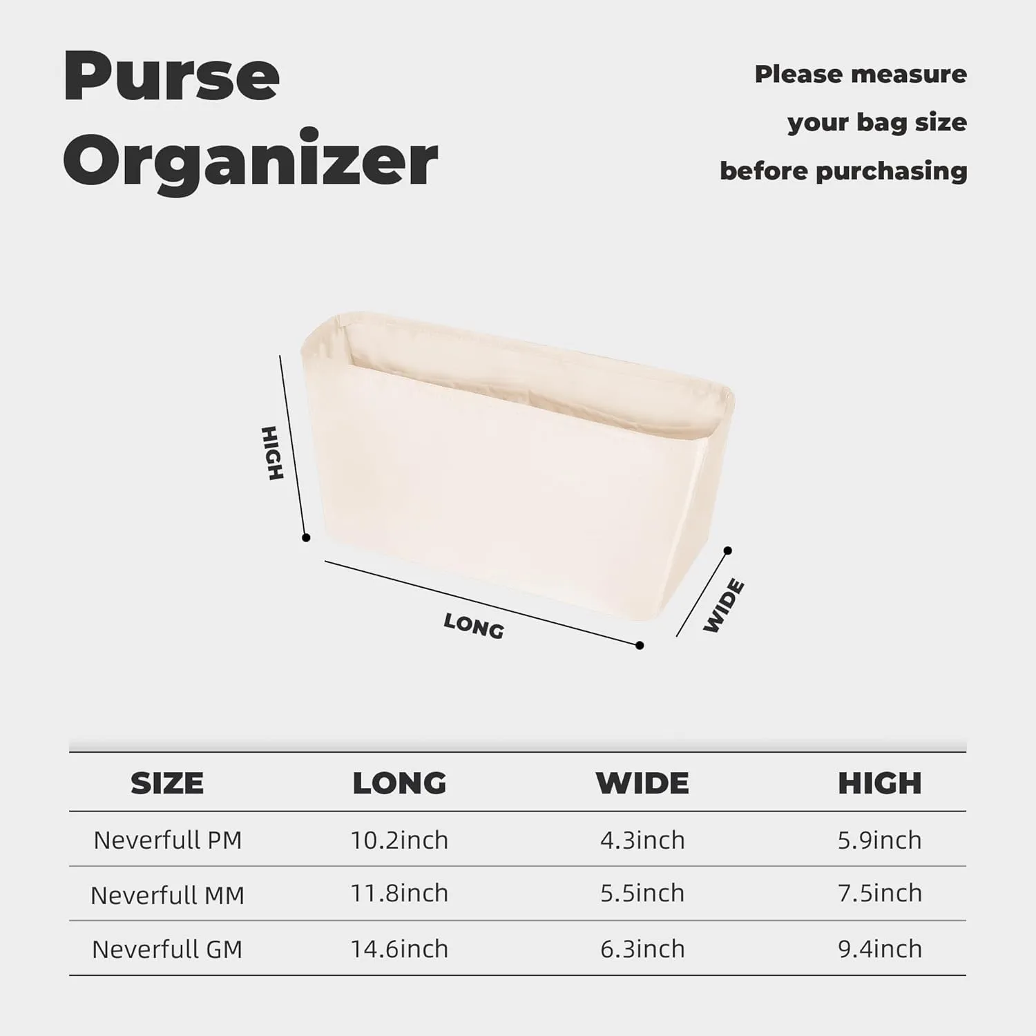 Purse Handbag Silky Organizer Insert Keep Bag Shape Fits LV-Neverfull-PM/MM/GM Bags, Luxury Handbag Tote Lightweight Sturdy(Craie, Neverfull-MM)