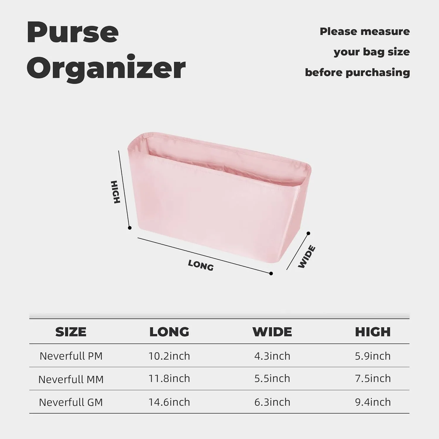Purse Handbag Silky Organizer Insert Keep Bag Shape Fits LV-Neverfull-PM/MM/GM Bags, Luxury Handbag Tote Lightweight Sturdy(Pink, Neverfull-MM)