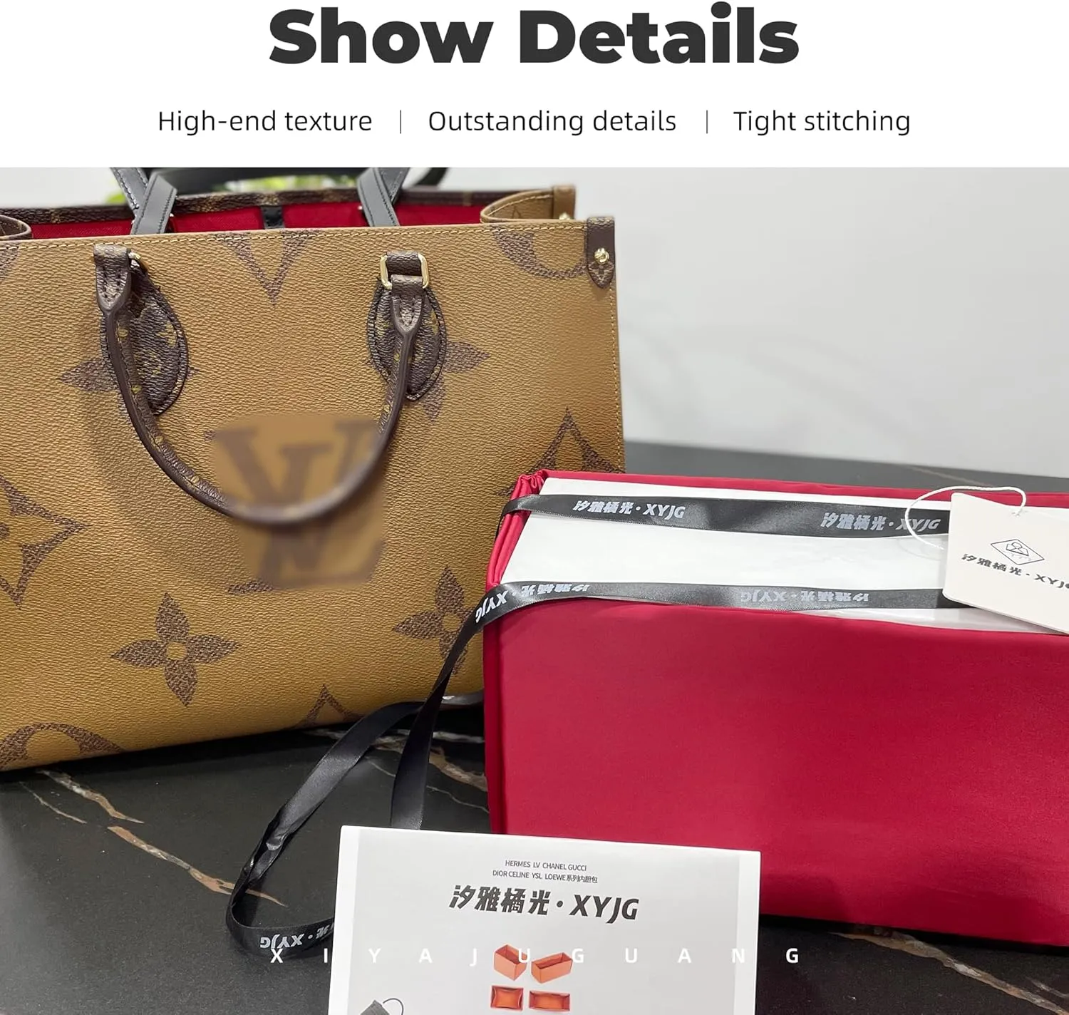 Purse Handbag Silky Organizer Insert Keep Bag Shape Fits LV Onthego PM/MM/GM bags, Luxury Handbag Tote Lightweight Sturdy(Rouge moyen, Onthego MM)