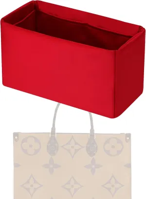 Purse Handbag Silky Organizer Insert Keep Bag Shape Fits LV Onthego PM/MM/GM bags, Luxury Handbag Tote Lightweight Sturdy(Rouge moyen, Onthego MM)
