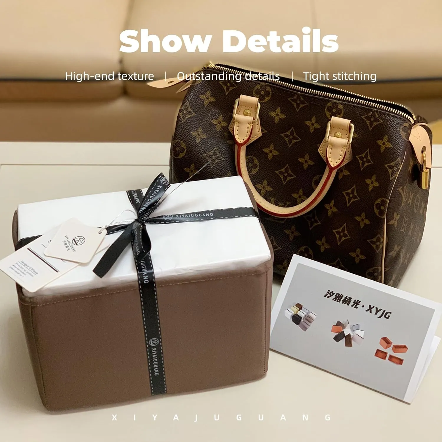 Purse Handbag Silky Organizer Insert Keep Bag Shape Fits LV Speedy 16/20/25/30/35/45 bags, Luxury Handbag Tote Lightweight Sturdy(Etoupe grey, Speedy 25)