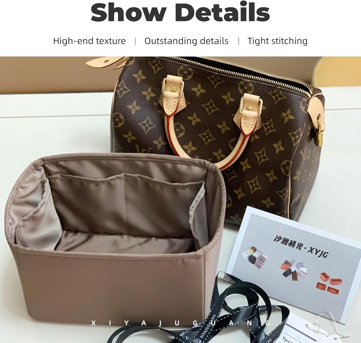 Purse Handbag Silky Organizer Insert Keep Bag Shape Fits LV Speedy 16/20/25/30/35/45 bags, Luxury Handbag Tote Lightweight Sturdy(Etoupe grey, Speedy 25)