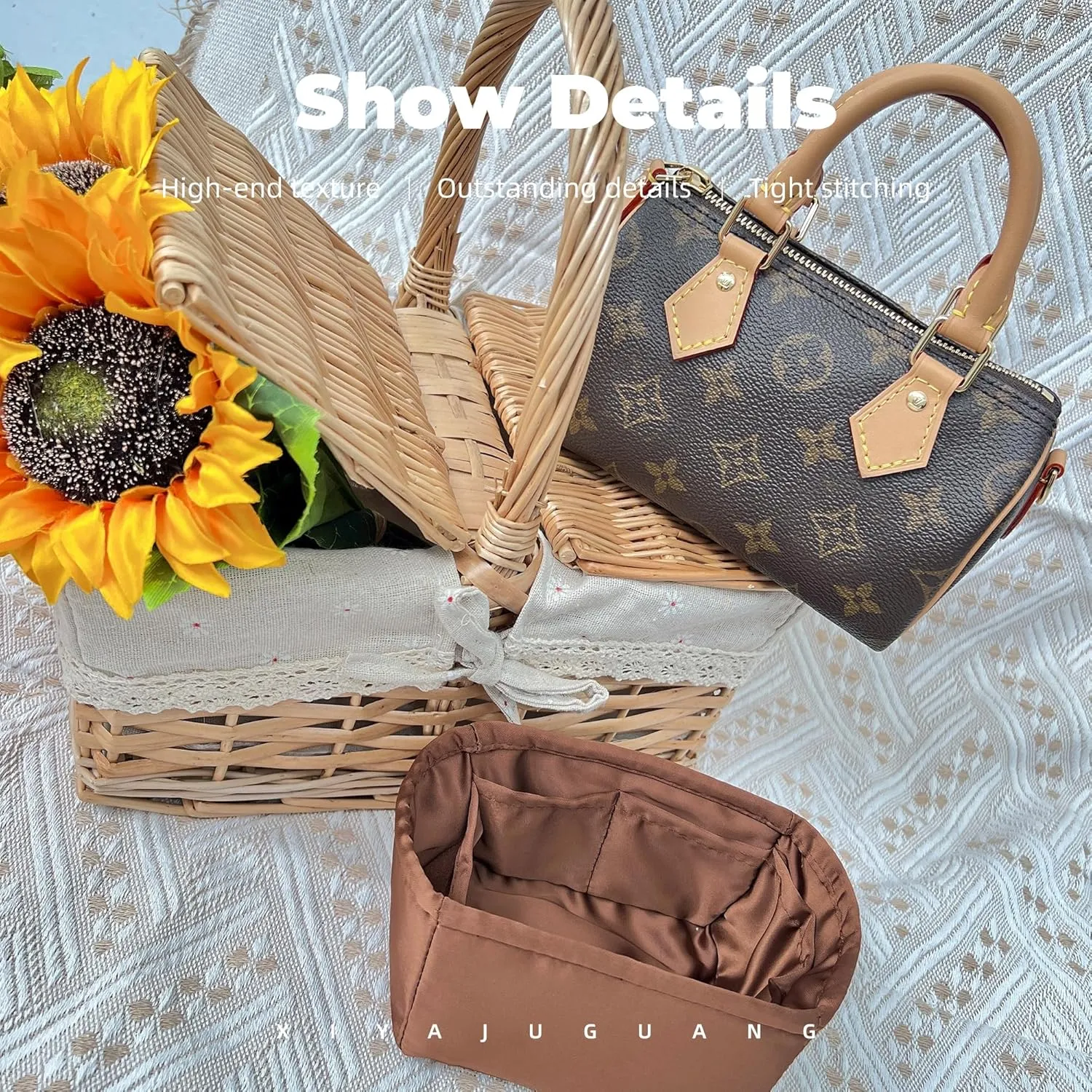 Purse Handbag Silky Organizer Insert Keep Bag Shape Fits LV Speedy 16/20/25/30/35/45 bags, Luxury Handbag Tote Lightweight Sturdy(Gold, Speedy 25)