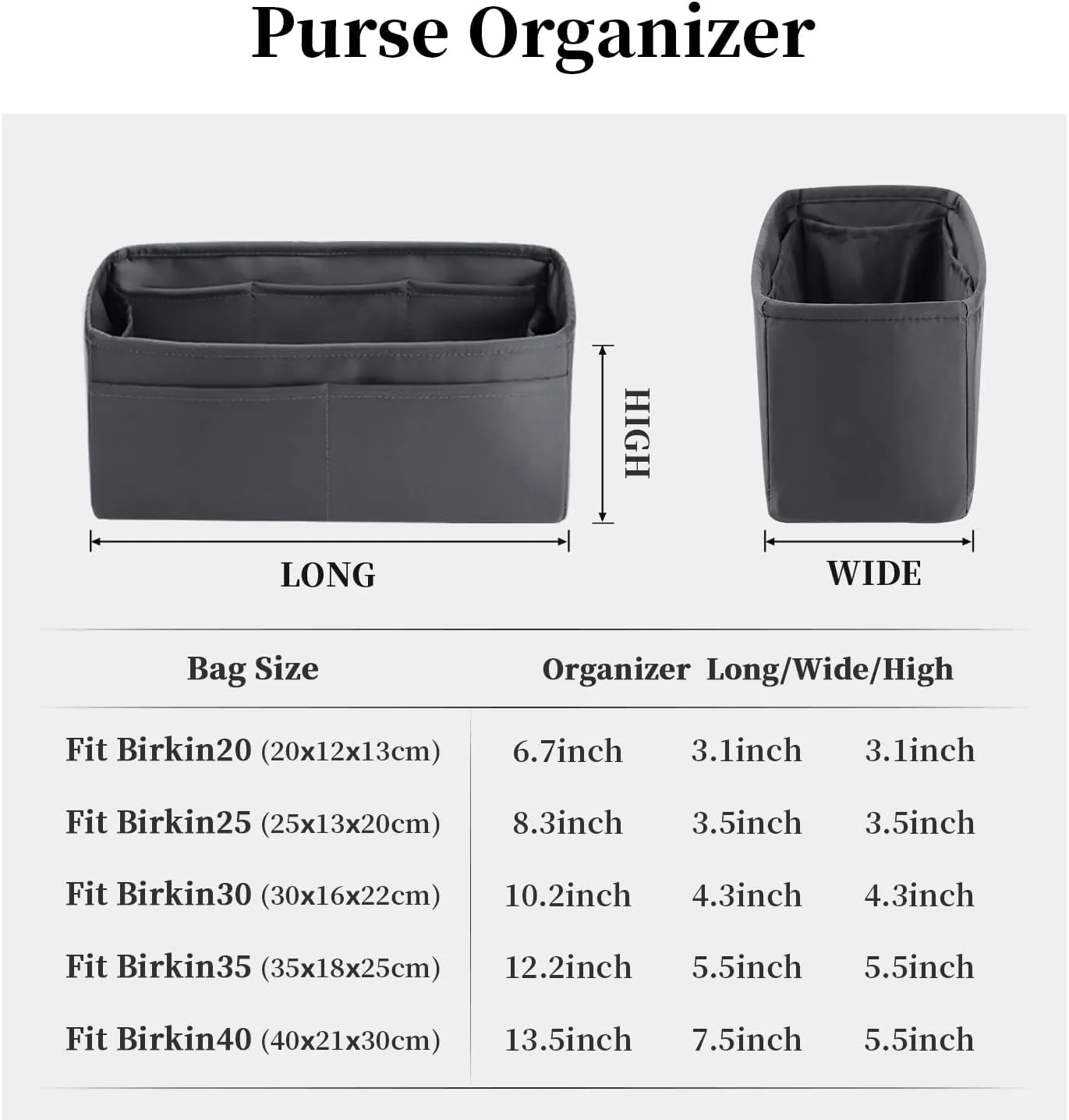 Purse Organizer Insert for Birkin 25/30/35/40, Satin Bag Insert Compatible with Hermes, Lightweight and Soft Touch Inner Bag for Women Luxury Handbags, Multicolor Options(Grismeyer, BK25 Retourné)