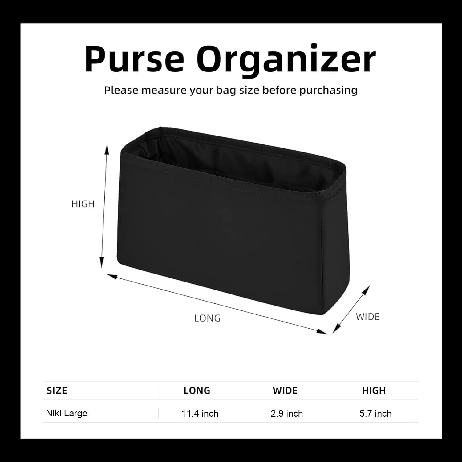 Purse Organizer Insert for YSL Niki Large Bags,Black,Luxury Bags Storage with Silk, Lightweight Shaper for Daily Use, Pockets Large Capacity.