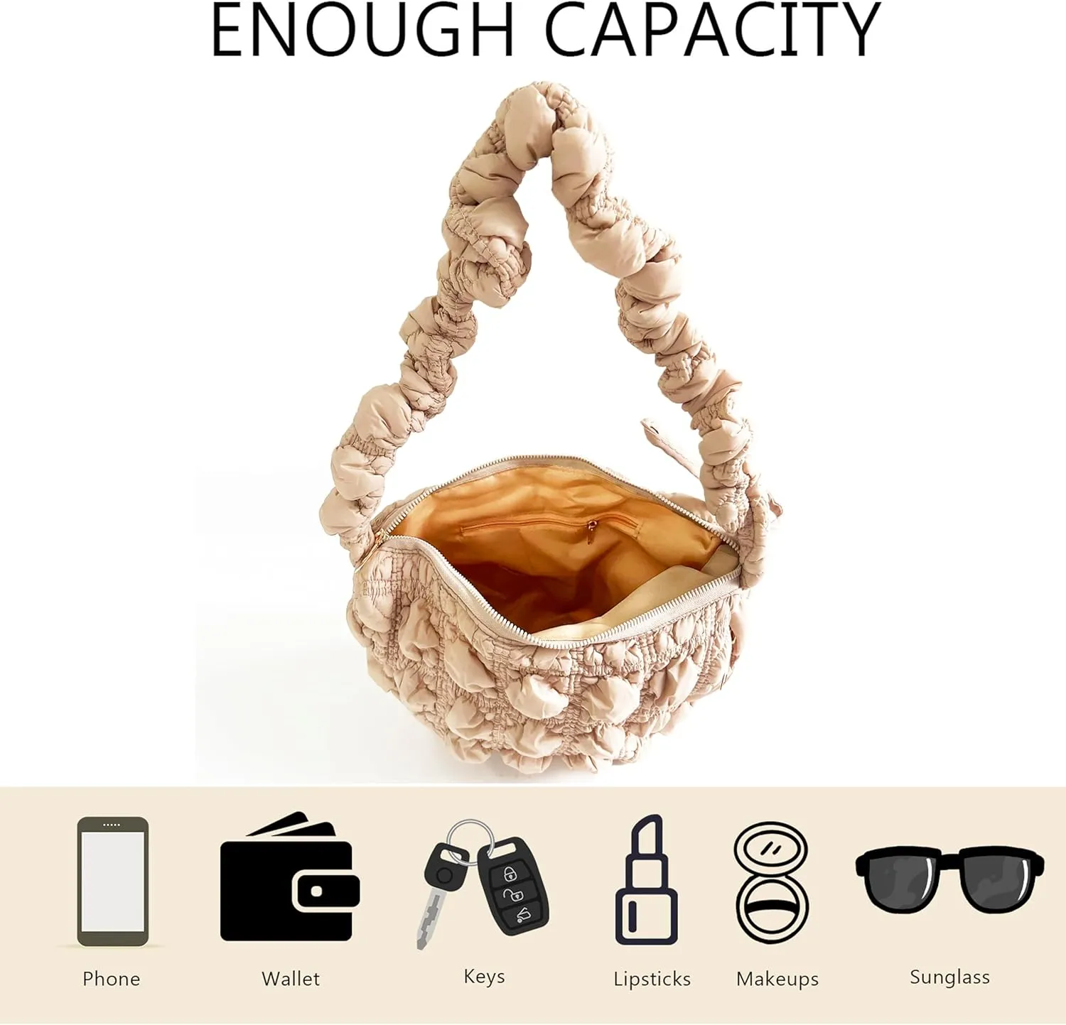 Quilted Small Bag,Adjustable Shoulder Strap Puffer Crescent Crossbody Bags Lightweight Hobo Handbag Puff Purse