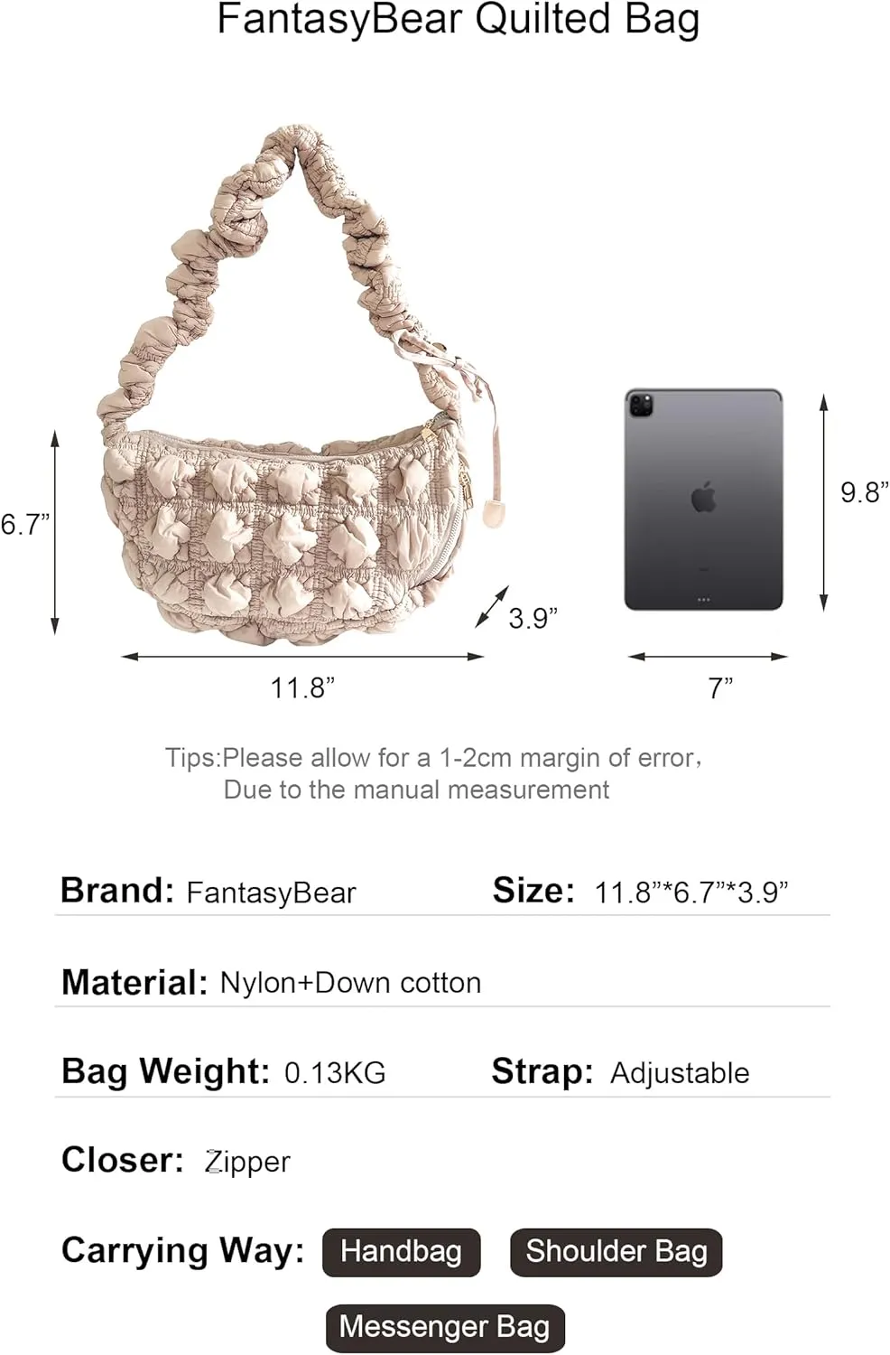 Quilted Small Bag,Adjustable Shoulder Strap Puffer Crescent Crossbody Bags Lightweight Hobo Handbag Puff Purse