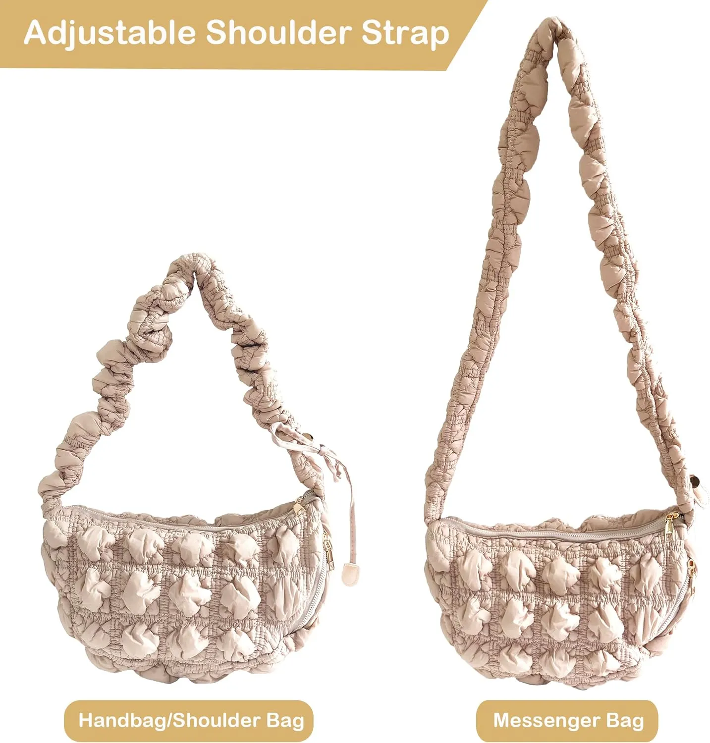 Quilted Small Bag,Adjustable Shoulder Strap Puffer Crescent Crossbody Bags Lightweight Hobo Handbag Puff Purse
