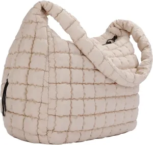Quilted Tote Bag, Large Carryall Shoulder Hobo Bag, Lightweight Puffer Design