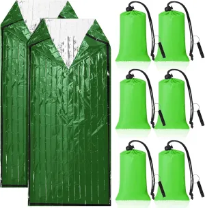 Qunclay 6 Set Emergency Sleeping Bag Portable Bivy Sack with Whistles Thermal Waterproof Survival Bag Foldable Lightweight Emergency Supplies for Outdoor Travel Camping Hiking