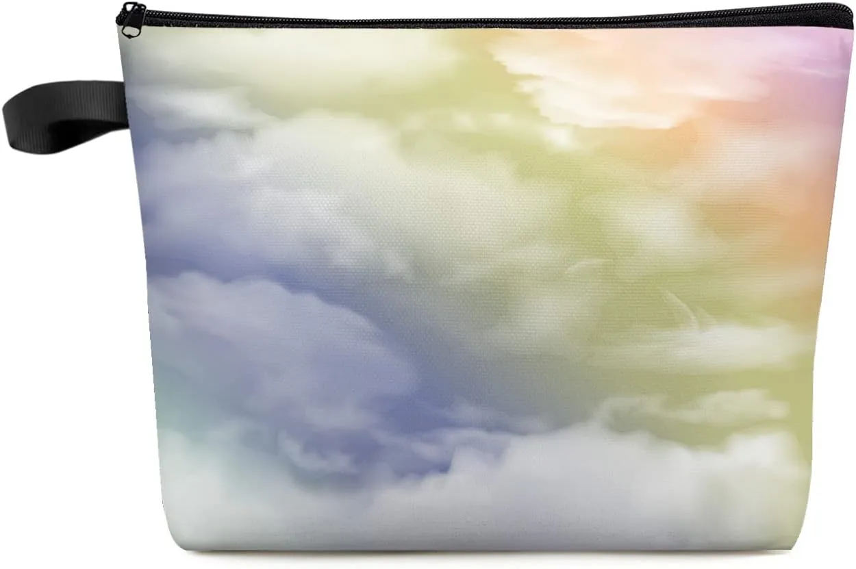 Rainbow Cloud Cosmetic Bags for Women, Blue Green Pink Abstract Art Small Makeup Bag for Purse, Waterproof Travel Toiletry Bag Accessories Organizer, 1PCS