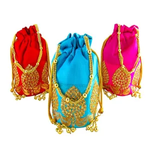 Rajasthani Potli Bag For Wedding Satchel Bag For Women And Girls Combo Of 3 Potli Bag Red Blue Pink