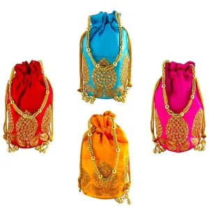 Rajasthani Potli Bag For Wedding Satchel Bag For Women And Girls Combo Of 4 Potli Bag Red Blue Pink Yellow