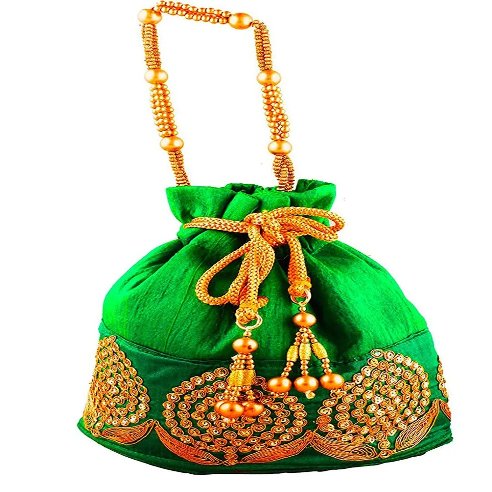 Rajasthani Potli Bag For Wedding Satchel Bag For Women And Girls Green