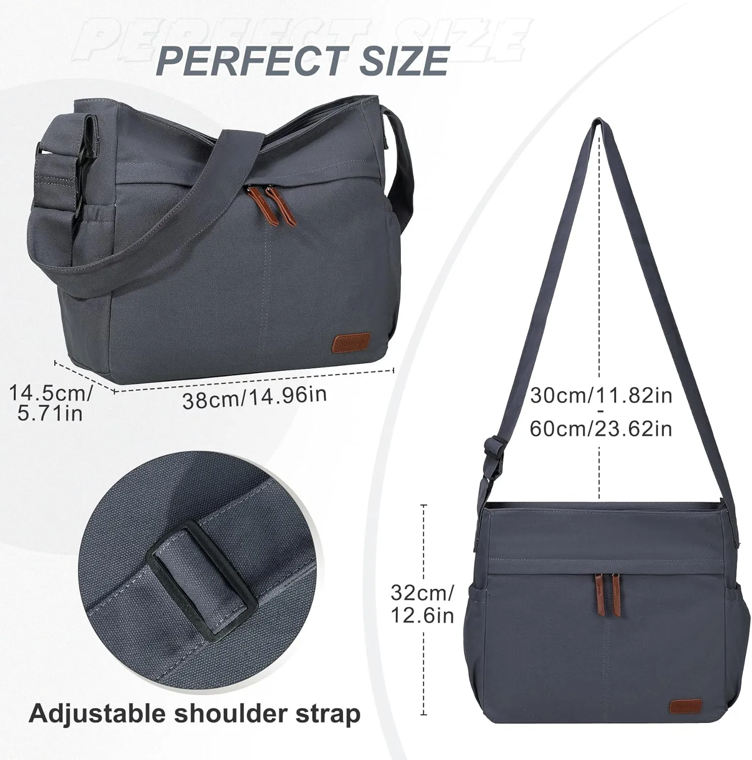 RAVUO Messenger Bag With Inner Organized Pockets, Large Hobo Crossbody Bag Lightweight Shoulder Purse for Women Men