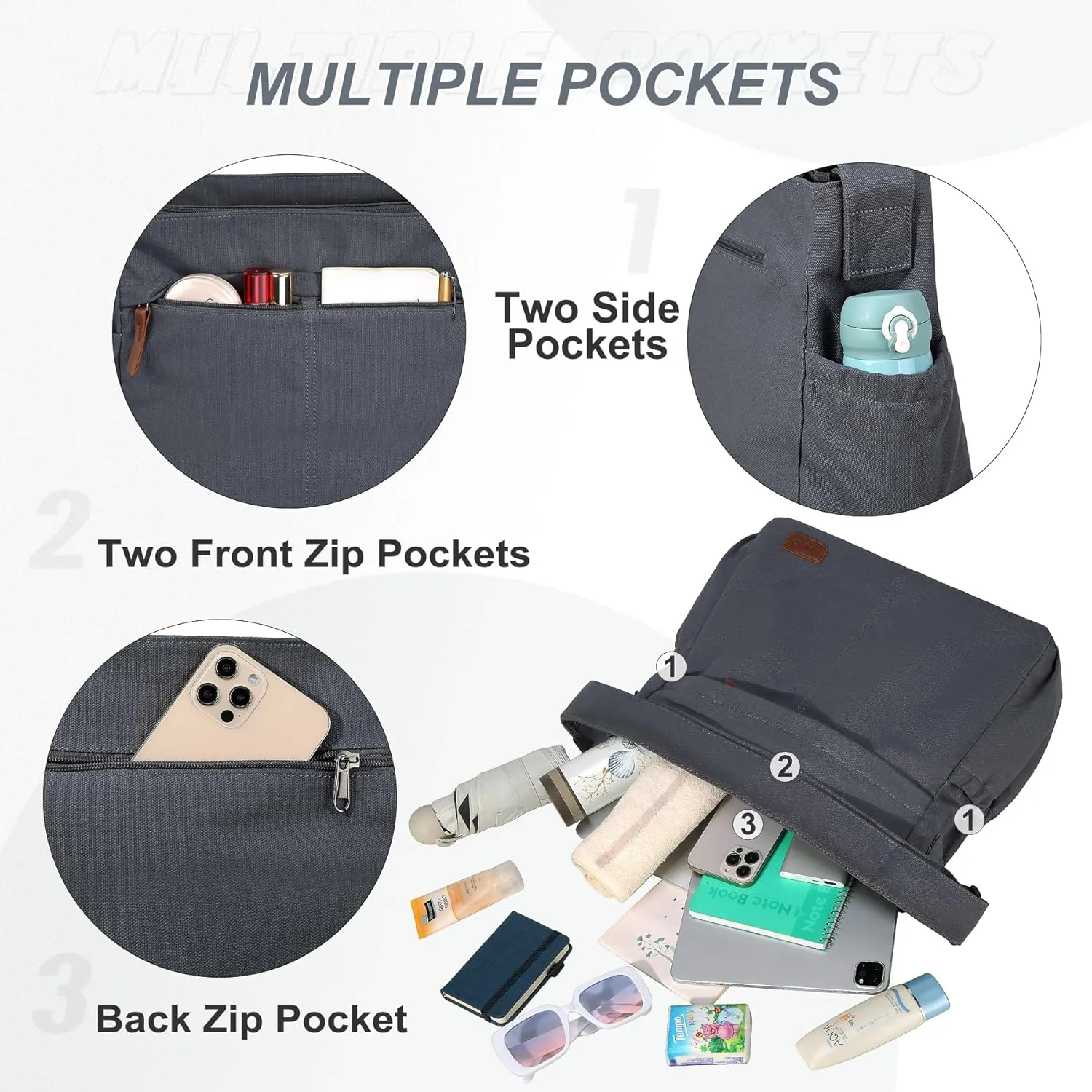 RAVUO Messenger Bag With Inner Organized Pockets, Large Hobo Crossbody Bag Lightweight Shoulder Purse for Women Men