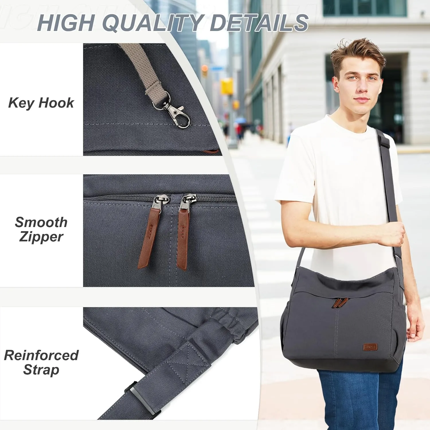 RAVUO Messenger Bag With Inner Organized Pockets, Large Hobo Crossbody Bag Lightweight Shoulder Purse for Women Men