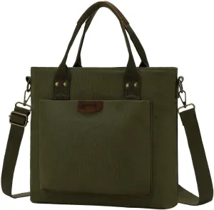 RAVUO Tote Bag for Women, Canvas Crossbody Shoulder Bag Multi-Pocket Handbag with Compartments for Work Travel