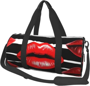 Red Lips Kiss Print Travel Duffel Bags With Pocket And Adjustable Strap Large Gym Bag Fashion Yoga Bag For Women Men