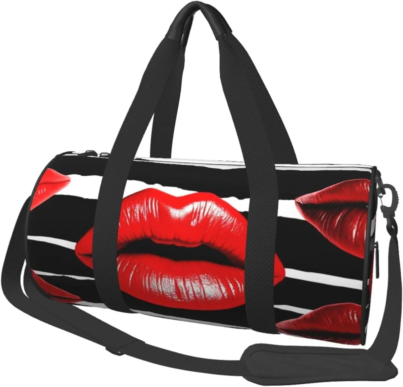 Red Lips Kiss Print Travel Duffel Bags With Pocket And Adjustable Strap Large Gym Bag Fashion Yoga Bag For Women Men