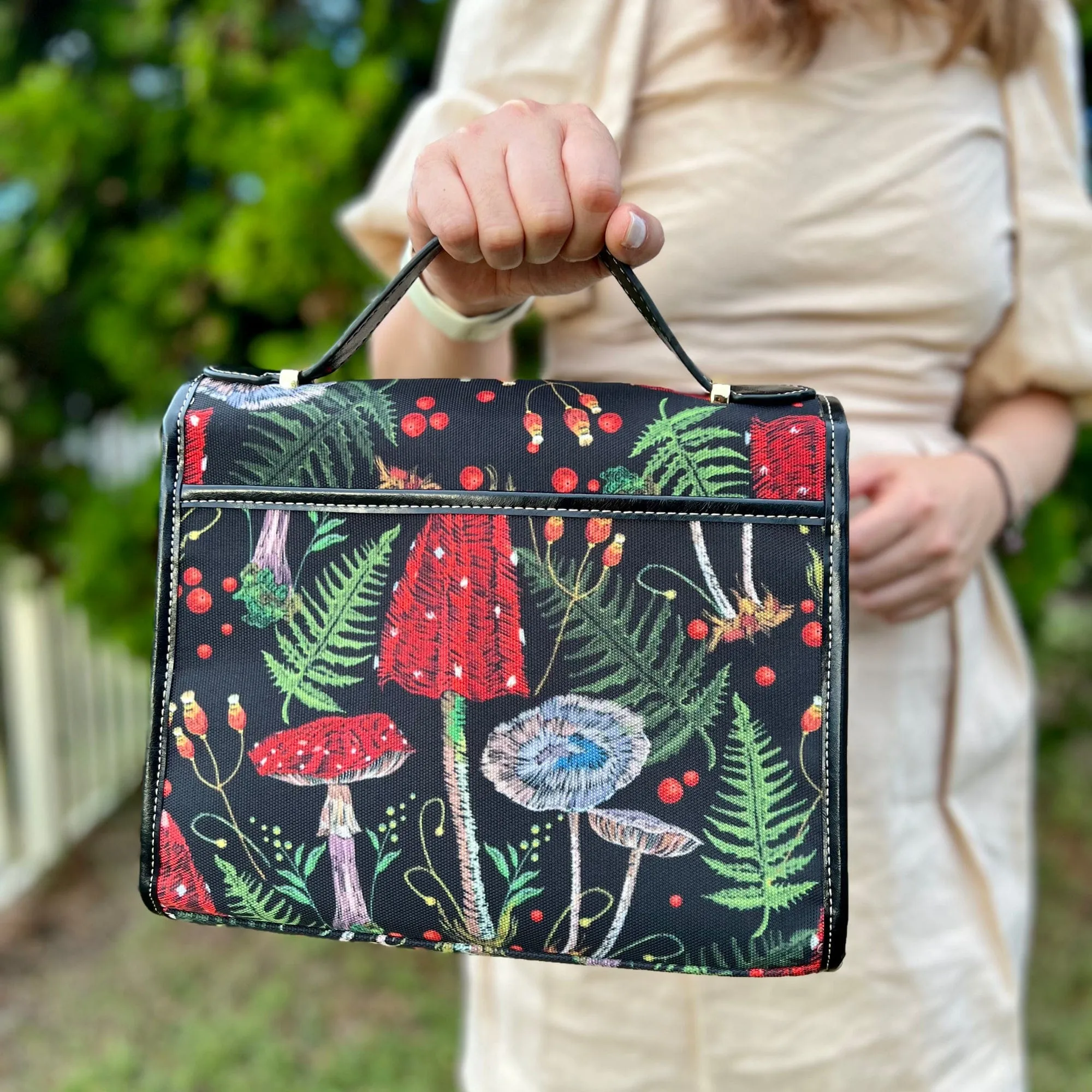 Red Mushrooms | Canvas Satchel Bag