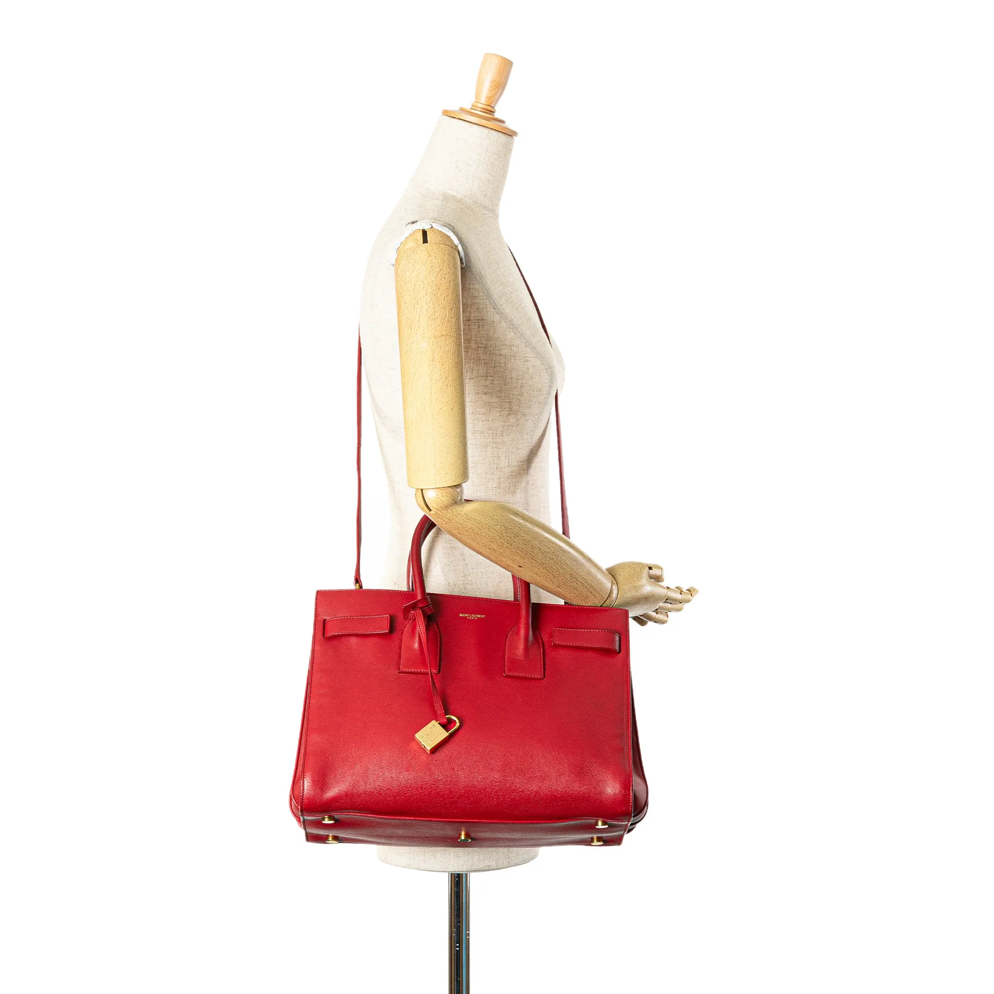 Red Saint Laurent Small Leather Sac De Jour Satchel