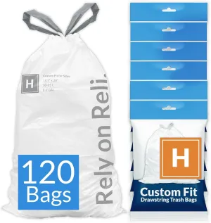 Reli. Custom Fit H Trash Bags (120 Count) Fits Simplehuman Code H, 8-9 Gallon / 30-35 Liters | Drawstring Trash Bags | White, 18.5x28" (6 Dispenser Packs) 1.2 Mil
