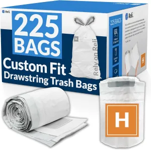 Reli. Custom Fit H Trash Bags (225 Count) Fits Simplehuman Code H Bags 30-35 L, 8-9 Gal | Drawstring Trashbag | White 8 Gallon Trashbags Drawstring | 18.5x28" (9 Rolls) 1.2 Mil