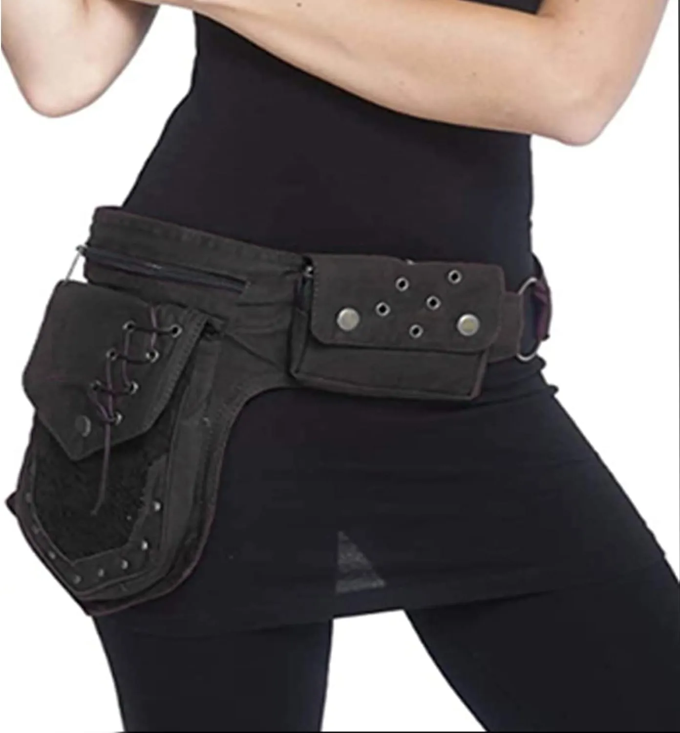 Renaissance Bag Faire Festival Bag Fanny Pack for Women Thigh Bag Drop Leg Bag for Women Lace Waist Bag Utility Hip Belt Waist Bags Womens Renaissance Accessories 00-Black