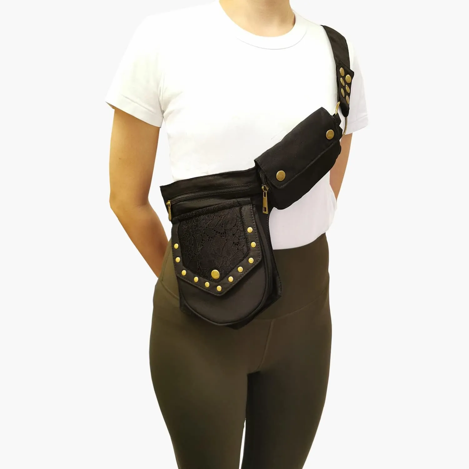 Renaissance Waist Bag for Women - Lace Thigh Hip Bag in Black