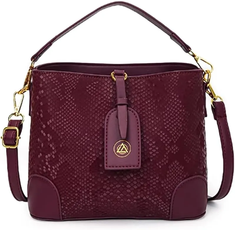Retro Fashion Snake Print Bucket Bag, Leather Snakeskin Pattern Satchel Handbag, Luxury Shoulder Crossbody Purse