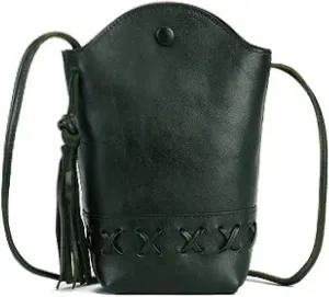 Retro First Layer Cowhide Braided Mobile Phone Mini Crossbody Shoulder Casual Tassel Bucket Women's Bag