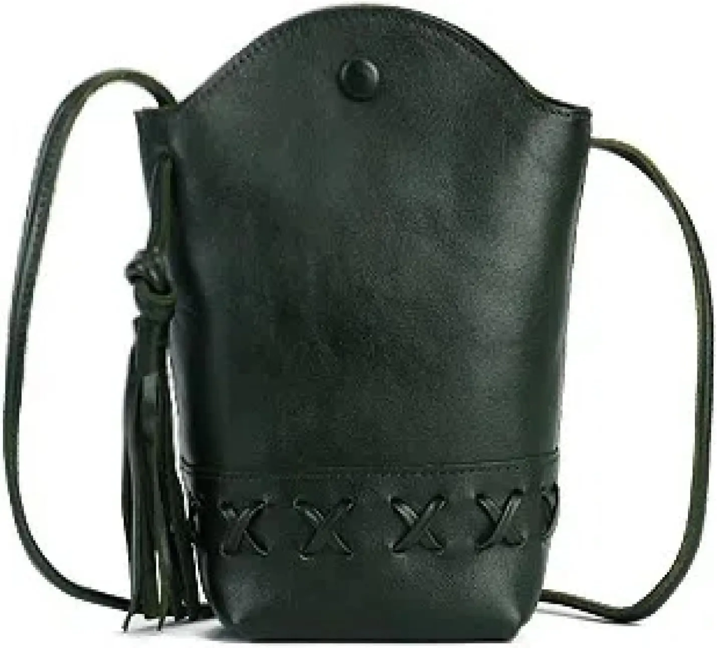 Retro First Layer Cowhide Braided Mobile Phone Mini Crossbody Shoulder Casual Tassel Bucket Women's Bag