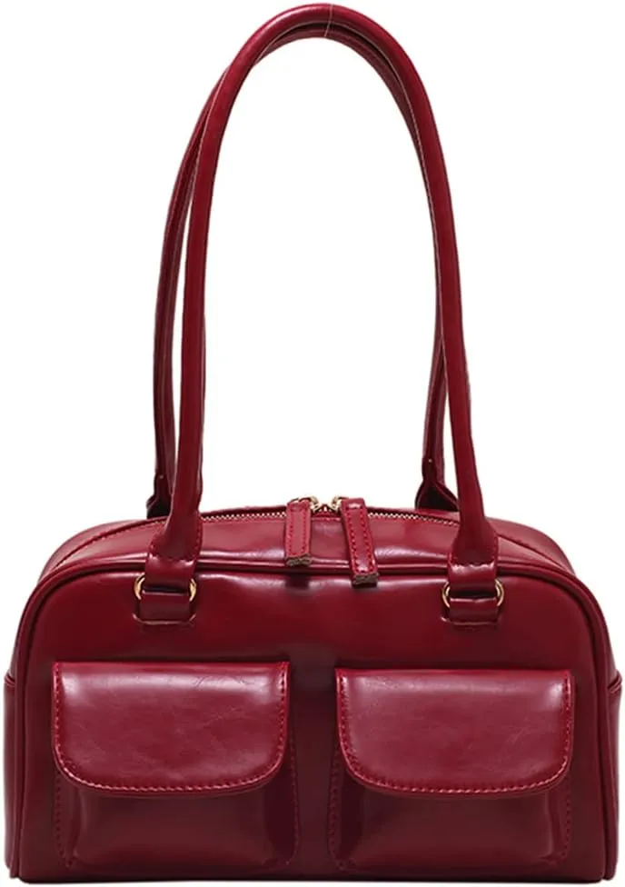Retro Handbags Y2k Purse for Women Trendy Leather Handbag Coquette Double Zip Top Handle Dome Satchel Bag