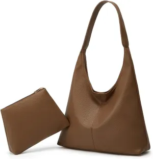Retro Shoulder Bag Slouchy Tote Bag for Women Soft Leather Handbags Work Purse Ladies Top Handle Bag Large Capacity 2Pcs