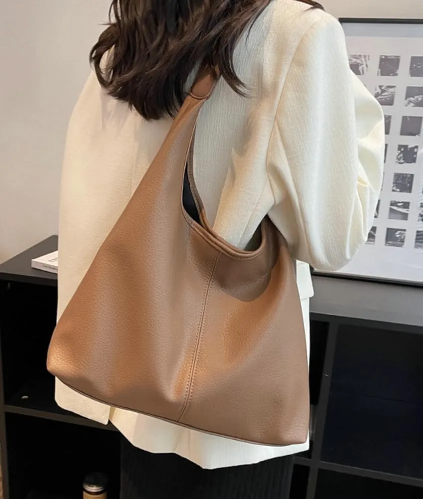 Retro Shoulder Bag Slouchy Tote Bag for Women Soft Leather Handbags Work Purse Ladies Top Handle Bag Large Capacity 2Pcs