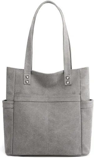 Retro Tote Bags for Women Large Canvas Shoulder Purse Casual Work Handbags Multi Pocket Top Handle Satchel