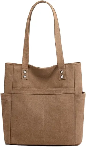 Retro Tote Bags for Women Large Canvas Shoulder Purse Casual Work Handbags Multi Pocket Top Handle Satchel