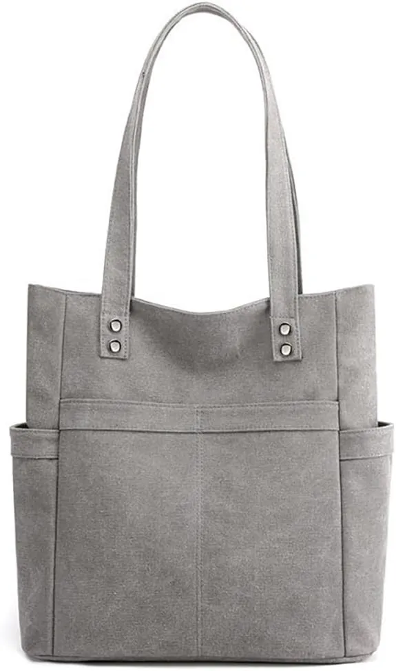 Retro Tote Bags for Women Large Canvas Shoulder Purse Casual Work Handbags Multi Pocket Top Handle Satchel