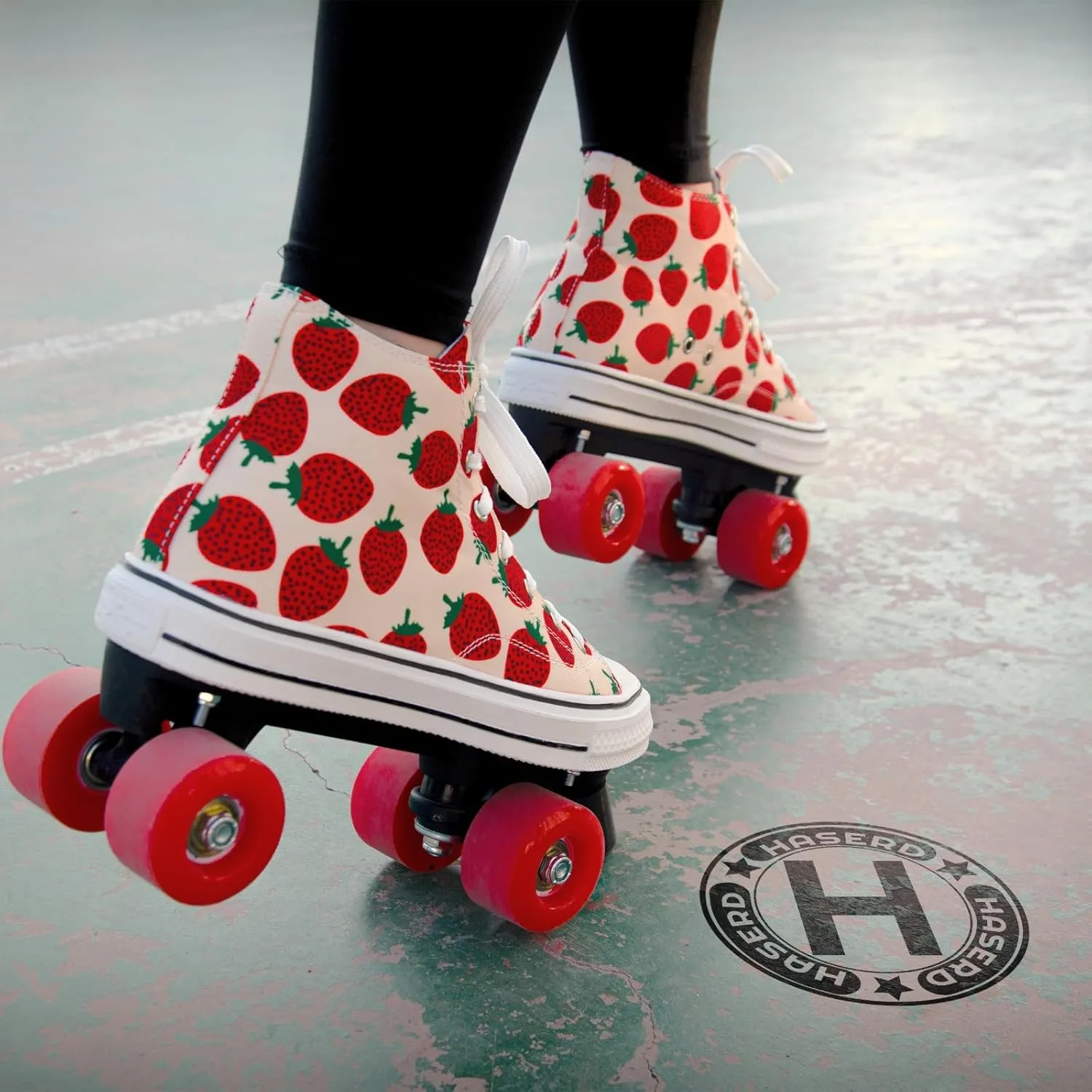 Roller Skates for Women with Bags- Adjustable Double Row Canvas Roller Skates for Girls Strawberry and Pineapple Themed Design- Quad Wheel High Top Canvas Sneaker Style