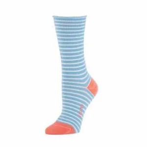 Rose Striped Roll top Crew Sock in Sky Blue